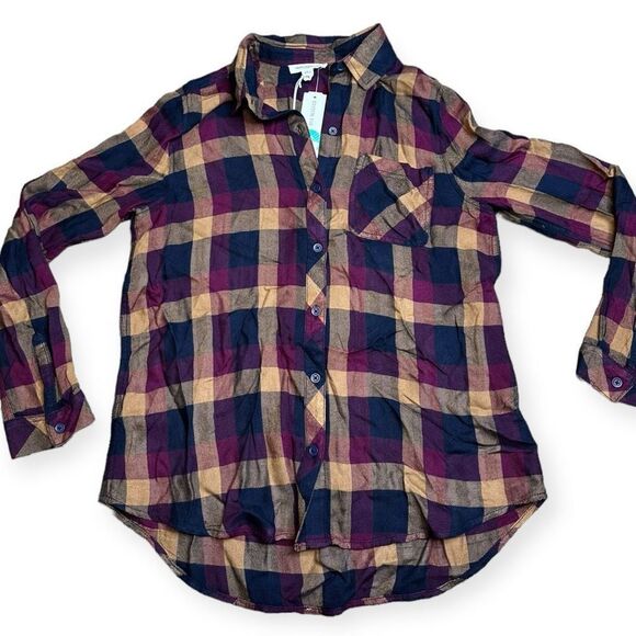 beachlunchlounge Plaid Button Down Shirt - Navy, Burgundy, Tan - Picture 1 of 12